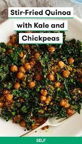 Stir Fried Quinoa With Kale And Chickpeas Recipe High Protein Vegetarian Recipes Protein Dinner Recipes Vegan Dinners