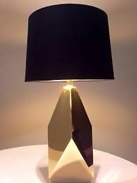 Mid Century Style Faceted Metal Brass Table Lamp Black Shade Gold Lining Ebay Brass Table Lamps Table Lamp Black Table Lamps