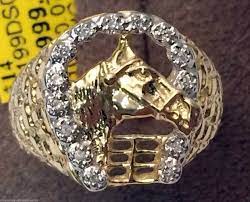 10kt Yellow Gold Mens Horse And Horse Shoe Horseshoe Ring With Diamond 0 07ct Tw By Rg D Mens Rings Fashion Fashion Rings Horseshoe Ring