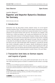 Imports are any resources, goods, or services that producers in one country sell to buyers in another country. Pdf Exporter And Importer Dynamics Database For Germany