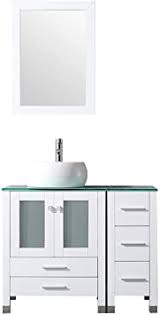 Choose from a wide selection of great styles and finishes. Bathjoy 36 White Bathroom Wood Vanity Cabinet Top Ceramic Vessel Sink Faucet Drain Combo With Mirror Vanities Set Amazon Com