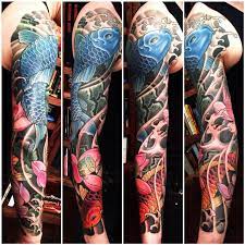 Koi And Dragon Colorful Sleeve Tattoos Google Search Mouwtatoeages Japanse Mouw Tatoeages