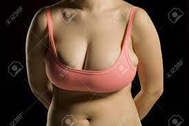 Woman With Big Breasts In Small And Tight Bra On Black Background Stock  Photo, Picture and Royalty Free Image. Image 129952935.