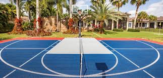 The standard full outside court for basketball measures 94 by 50 feet or 4,700 square feet, with a price range of $17,200 to $76,000. Backyard Basketball Courts Sport Court South Florida