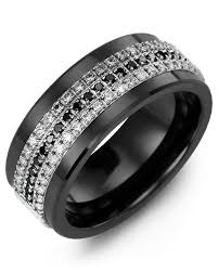 Men S Black White Eternity Diamond Wedding Band In Black Ceramic White Gold Black Wedding Rings Cool Wedding Rings Mens Wedding Rings
