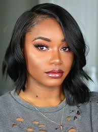 Black Bob Wig With Bangs Human Hair Side Bangs Messy Black Bob Human Hair Lace Wig Tiffany Front Lace Wigs Human Hair Human Hair Lace Wigs Full Lace Wig