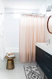 Black And White Shower Curtain Ideas Pink Shower Curtain With Pom Pom Trim Chic Black And White Bathroom Bathroom Design Ideas Pink Shower Curtains Home Bathroom Refresh