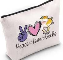 G2TUP Leopard Gecko Lover Gift Peace Love Gecko Makeup Bag Pet Lizard Lover  Cosmetic Bag Reptile Gecko Owner Gift Travel Bag with Zipper (Peace Love ...