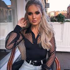 Model 24074 59 90 Tul Puanli Yakali Bluz Beden S M L Kumas Triko Urun Boyu Renk Siyah Beyaz Kargo Moda Stilleri Bluz Stil