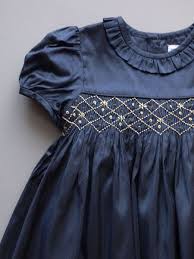 Luli Me Navy Silk Smocked Baby Girls Dress Smocked Baby