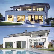 Modernes Luxus Haus Mit Pool Walmdach Bauen Einfamilienhaus Grundriss Stadtvilla Mit Putz Fassade In 2020 Haus Grundriss Haus Walmdach