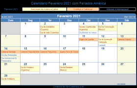 Si vous vous trouvez en séjour à la martinique à cette période, c'est un spectacle à ne pas manquer !!! Calendario Fevereiro 2021 Com Feriados America Latina