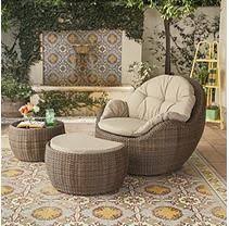 Royal Garden Kenton 3 Piece Wicker Outdoor Seating Set With Cushion Ottoman Patio Lounge Chairs Outdoor Lounge Set Garden Furniture Sets