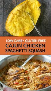 Low Carb Cajun Chicken Spaghetti Squash Skillet Dinner Gluten Free Recipe In 2020 Chicken Spaghetti Squash Chicken Spaghetti Low Carb Cajun