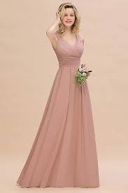 Bmbridal Elegant V Neck Dusty Rose Chiffon Bridesmaid Dress With Ruffle Dusty Pink Bridesmaid Dresses Ruffles Bridesmaid Dresses Affordable Bridesmaid Dresses