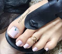 French Pedicure With Design Stones With Images Toe Nail