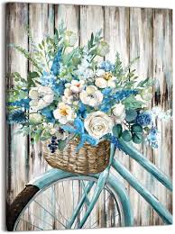 The colorful painting displays a peasant man in white clothing with a yellow sombrero, struggling on all fours with a dramatically oversized basket of flowers that is strapped to his back with a yellow sling. Buy Bathroom Canvas Wall Decor Blue Retro Bike Wall Art Rural Style Flower Basket Artwork For Farmhouse Dining Room Kitchen Bedroom Office 12x16 Online In Turkey B0921pmzsb