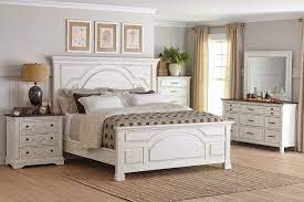 The dorada ii queen poster bed will bring your master quarters back into the rococco era with its intricate detailing and rolling curves. Celeste Panel Bedroom Set Vintage White By Coaster Furniture Furniturepick
