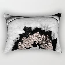 Gray Black And White Agate With Rose Gold Glitter On Indoor Rectangle Throw Pillows Silver Pillows Black Throw Pillows White Throw Pillows