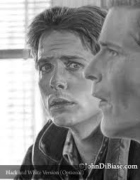 Drawing Print of Michael J. Fox as Marty McFly and Crispin Glover as George  McFly in Back To The Future