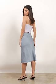 Give In Light Blue Satin Slit Midi Skirt 39 Tobi Us