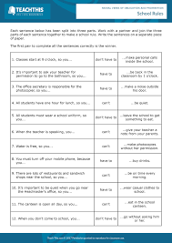 Modal Verbs Of Obligation And Prohibition School Rules Verbs Activities Grammar Activities Worksheets