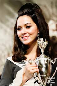 Miss Universe 1968 Brazil Martha Vasconcelos celebrating her victory.  Runners up were from Curaçao,Finland,USA and Venezuela