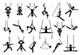 Aerial Yoga Icons Illustrations Depict A Woman Performing Anti Gravity Yoga Exercise In Different Poses Yoga Swing Poses Aerial Yoga Poses Yoga Hammock Poses