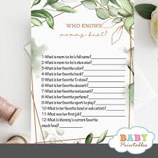 If you're expecting, your friends and family will probably want to throw you a shower. Gold Geometric Frames Greenery Who Knows Mommy Best Baby Shower Game D495 Baby Printables