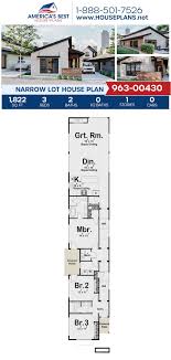 Find a floorplan you like, buy online, and have the pdf emailed to you in the next 10 minutes! House Plan 963 00430 Narrow Lot Plan 1 822 Square Feet 3 Bedrooms 2 Bathrooms Narrow Lot House Plans Narrow House Plans Narrow House Designs