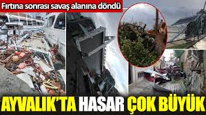 Cunda adası'nda etkili olan dolu ve fırtına nedeniyle ağaçlar devrildi. Ooqgxk7hp S0sm
