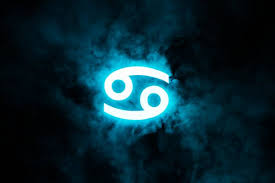 Zodiac signs | emoji version 1.0, unicode 1.1. Blue Illuminated Cancer Zodiac Sign With Smoke On Background Panoramic Shot Copy Space Zodiacal Stock Photo 322899356