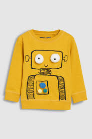 boys next yellow robot long sleeve top 3mths 6yrs yellow kapusonlu sweatshirt erkek cocuk modasi cocuk giyim