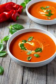 Roasted Red Pepper Soup Creamy Healthy And Delicious Inside The Rustic Kitchen Recipe Roasted Red Pepper Soup Red Pepper Soup Stuffed Peppers