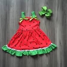 Watermelon Dress With Bow Baby Toddler Ruffles Green Red Black Bow Boutique Watermelon Dress Baby Girl Summer
