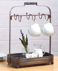 Farmhouse Coffee Mug Rack With Tray Rustic Mugs Coffee Mug Storage Farmhouse Mugs