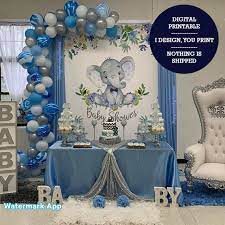 Boy Elephant 6x8 Ft Candy Table Backdrop Blue Elephant Boy Baby Shower Birt Elephant Baby Shower Decorations Elephant Baby Shower Boy Boy Baby Shower Themes