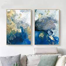 Panel wall art boasts excellently made beach and ocean canvas wall art. Blue Marble Golden Azure Abstract Ocean Contemporary Nordic Style Wall Art Nordicwallart Com
