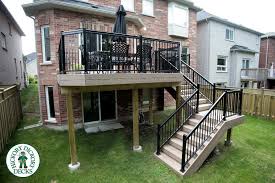 The minimum height of the railing varies based on the height of the deck. Hickory Dickory Decks