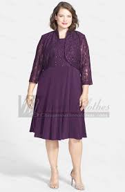 Plus Size Dark Purple Knee Length Elegant Mother Of The Bride Dress With Wraps Cms 149 Lace Bodice Dresses Bolero Dress Buy Evening Dress