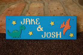 Childrens Door Sign Plaque For Shared Room Dinosaurs Any 2 Names Colours Kids Diy Baby Shower Invitations Boy Boy Nursery Baby Boy Gifts