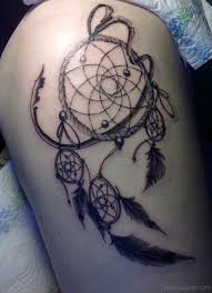 Dream catcher tattoo on thigh. 78 Graceful Dreamcatcher Tattoos On Thigh