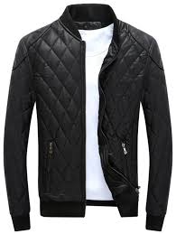 Casual Diamond Pattern Faux Leather Bomber Jacket Leather Jacket Men Winter Leather Jackets Faux Leather Bomber Jacket