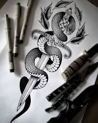 Paraschos A No Instagram You All Know I Love Drawing Snakes And Daggers So Here S Another T Em 2020 Tatuagem De Faca Tatuagem De Cobra Tatuagens Nas Coxas Tribal