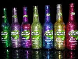 Put Colored Glitter Into Our Clear Bud Light Lime Bottles After Drinking Of Course And Wal Ah You Ve Go Liquor Bottle Crafts Bud Light Lime Glitter Bottle