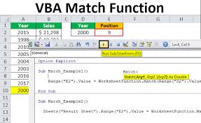 vba match how to use match function in vba excel examples