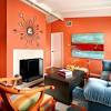 Modern orange and grey living room ideas. 3
