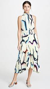 A L C Sonali Asymmetrical Pleated Midi Skirt In Yellow Multi Modesens