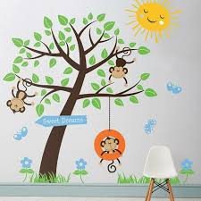 1001 idees pour une chambre bebe en bleu canard des solutions deco astucieuses monkey wall stickers tree wall stickers wall stickers