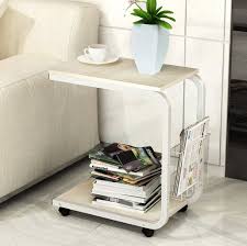 Sofa Bed Side Table Laptop Desk With Magazine Rack And Wheels White Oak Minimalist Coffee Table Mini Sofa Coffee Table Magazine